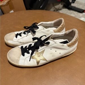 Golden Goose White Sneakers with Gold Glitter Accents